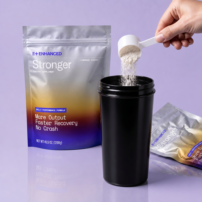 Stronger scoop poured into shaker